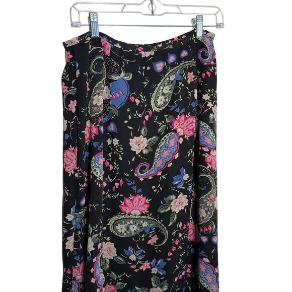Kathie Lee Skirt Women's 12 Black Floral Paisley Slit Lined Colorful Printed - Picture 2 of 9